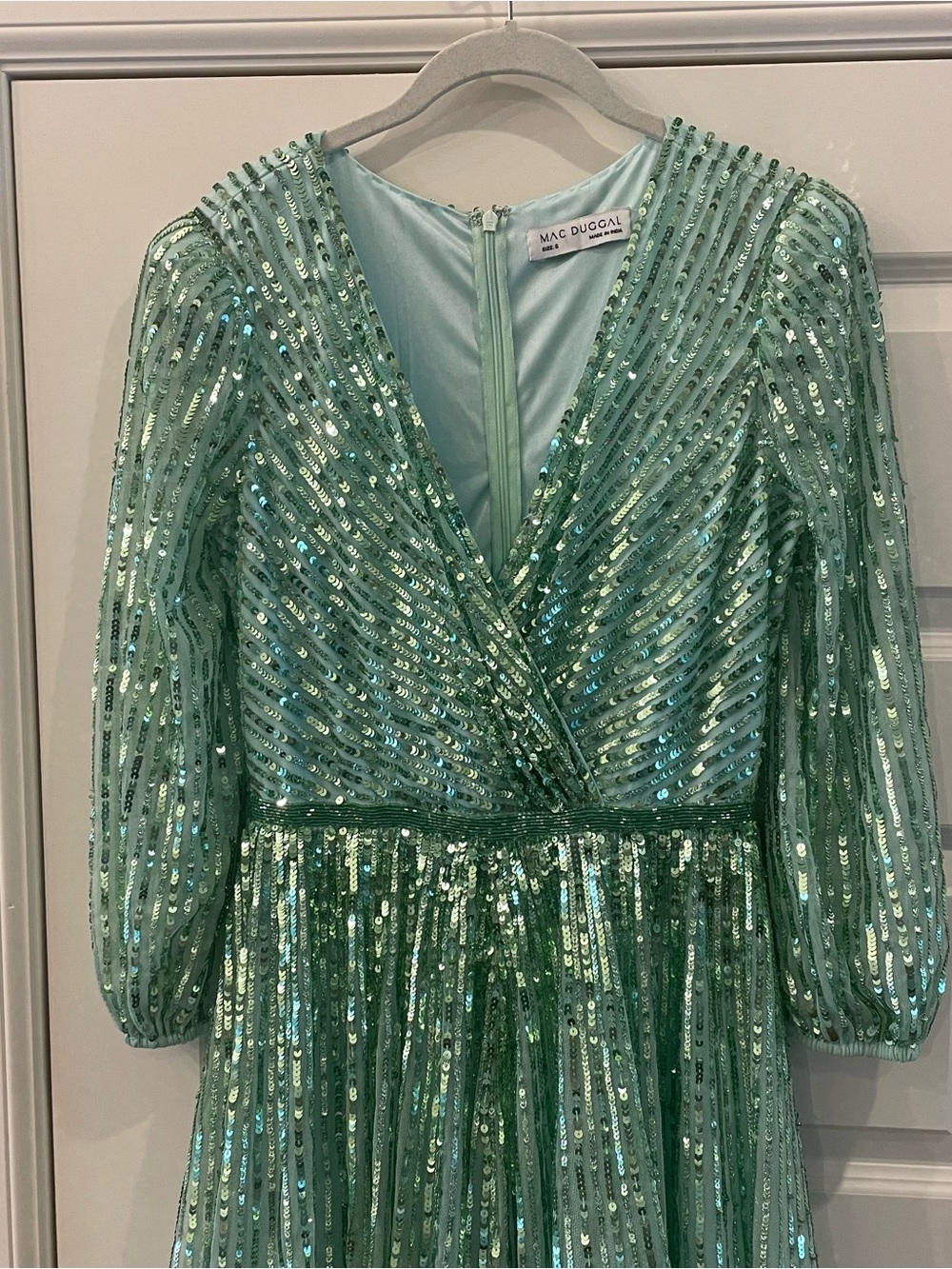 NWT Mac Duggal 5509 Sage Green Sequin V-Neck Ballgown 6 - Picture 5 of 8